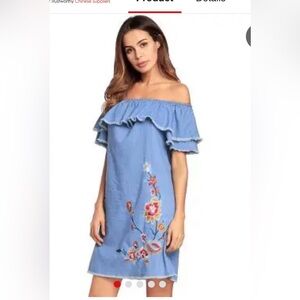 Denim Dress Floral Embroidery